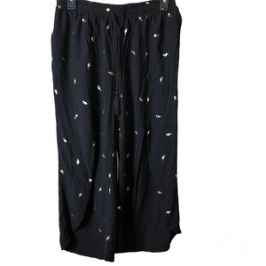 Solitaire Swim Martini Glass Coverup Wide Leg Pants Black Gold Medium